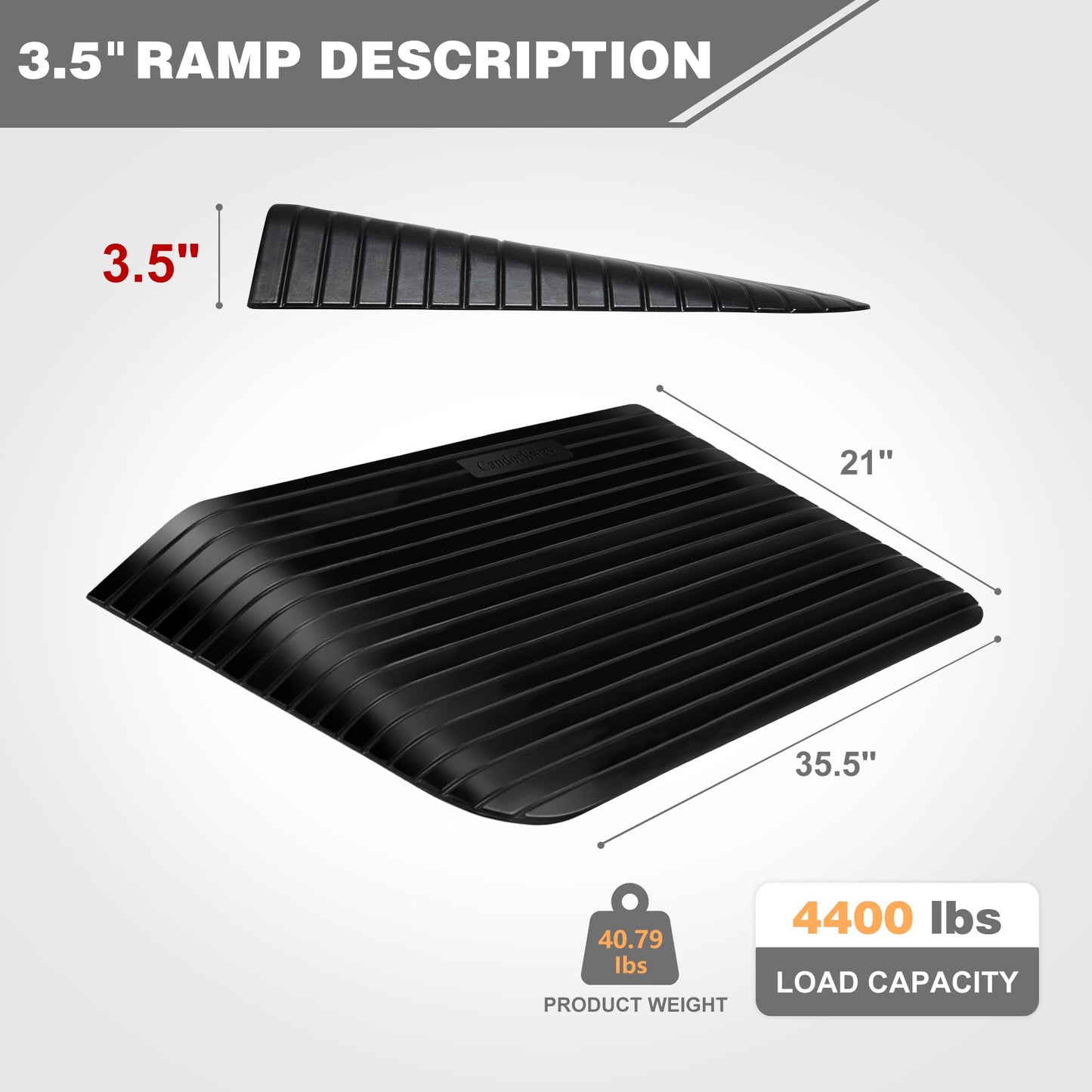Candockway 3.5" Rise Threshold Ramps Doorway, Wheelchair Ramp with Non-silp Surface, 4400 LBS Capacity, Solid and Portable, for Steps, Driveway and Curb Black