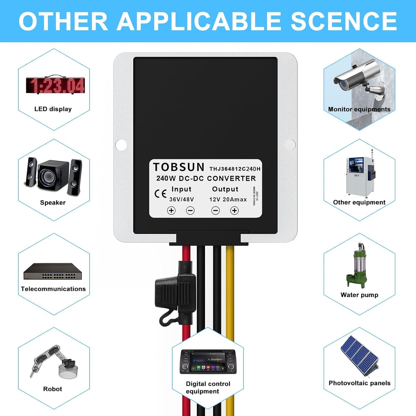 SUPERNIGHT 48V 36V 12V 240W 20A 12V to Voltage Converter Regulator Step Down to DC- DC Convert Reducer with Fuse