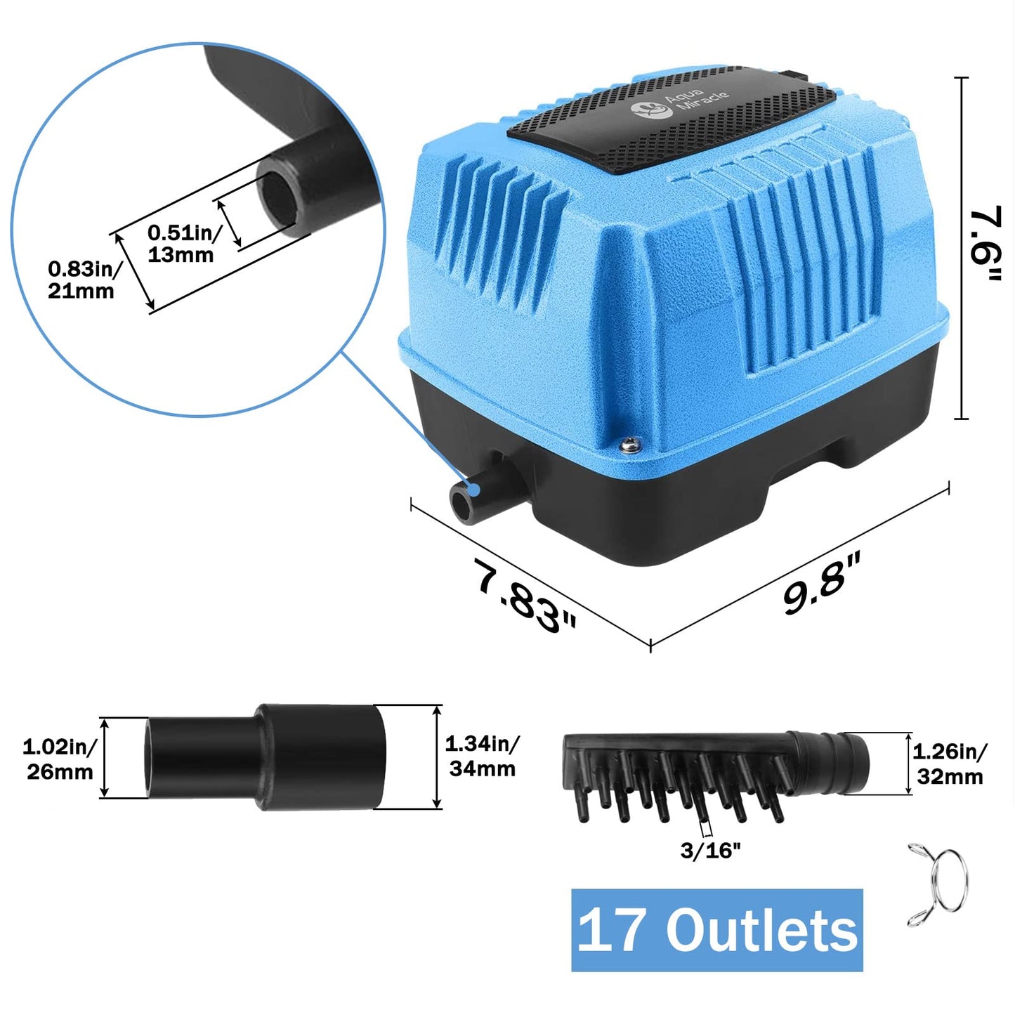 AquaMiracle Linear Air Pump AP80 for Pond Aeration, 1350GPH Septic Air Pump Pond Aerators for Outdoor Ponds, Hydroponic, Waste Treatment, Aquarium, Fish Farm, Seafood Restaurant