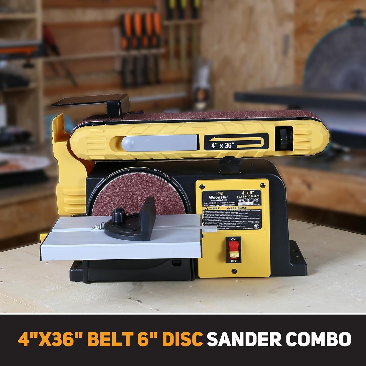 Woodskil 4.5-Amp Belt & Disc Sander Combo, 4x36 in. Belt & 6 in. Disc Sander with 3/4HP Motor, Upgraded Model