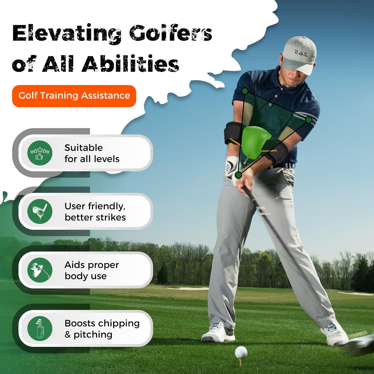 NIXOOT The Connector Golf Training Aid with Dual Velcro Straps – Golf Swing Trainer for Posture Correction, Arm Structure & Swing Mechanics, Portable Golf Practice Equipment