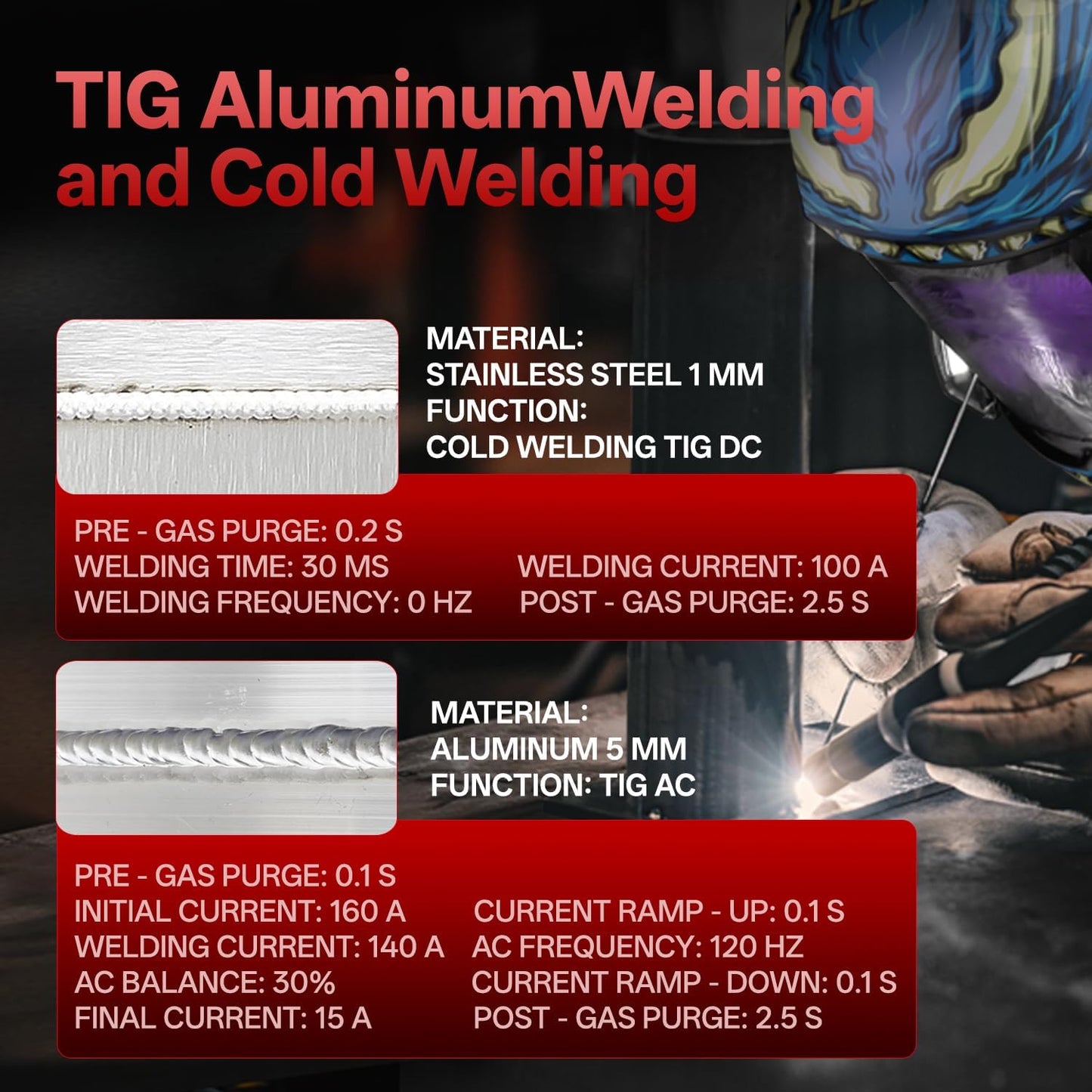 ANDELI 10-in-1 Aluminum TIG Welder with Foot Pedal AC/DC，Large LCD Digital Display 205Amp Cold TIG Welder with Pulse/Square/Sine/Trapezoidal Wave/Stick/Cold/Spot,110V/220V Dual Voltage