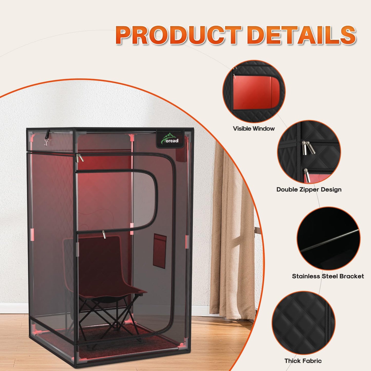 TOREAD Red Light Infrared Sauna with Red Light Therapy for Home,Portable Red Light Steam Sauna with 3L 1200W Steamer, Adjustable Temperature, Timer Setting, Remote Control, 35.4 * 35.4 * 63"