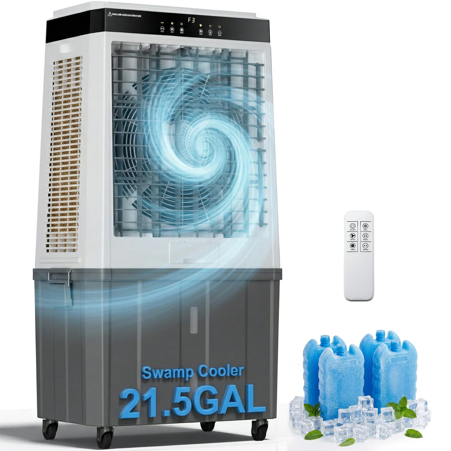 AKIRES 48" Large Swamp Cooler,6288 CFM Evaporative Air Cooler,21.5 Gal Water Tank Portable Air Cooler,120°Oscillation with Remote Control,12H Timer,3 Modes & Wind Speeds for Outdoor Indoor Use,Black