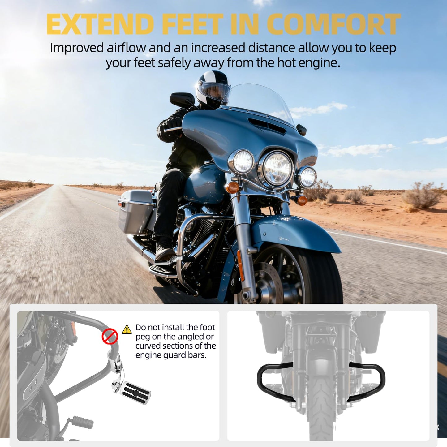 Upgraded Highway Footpegs, 1.25'' Motorcycle Highway Pegs Short Angled Adjustable Black and Rubber Style Fit for Harley Touring Street Glide Road King Softail Sportster Fit 1-1/4" Engine Guard(Chrome)