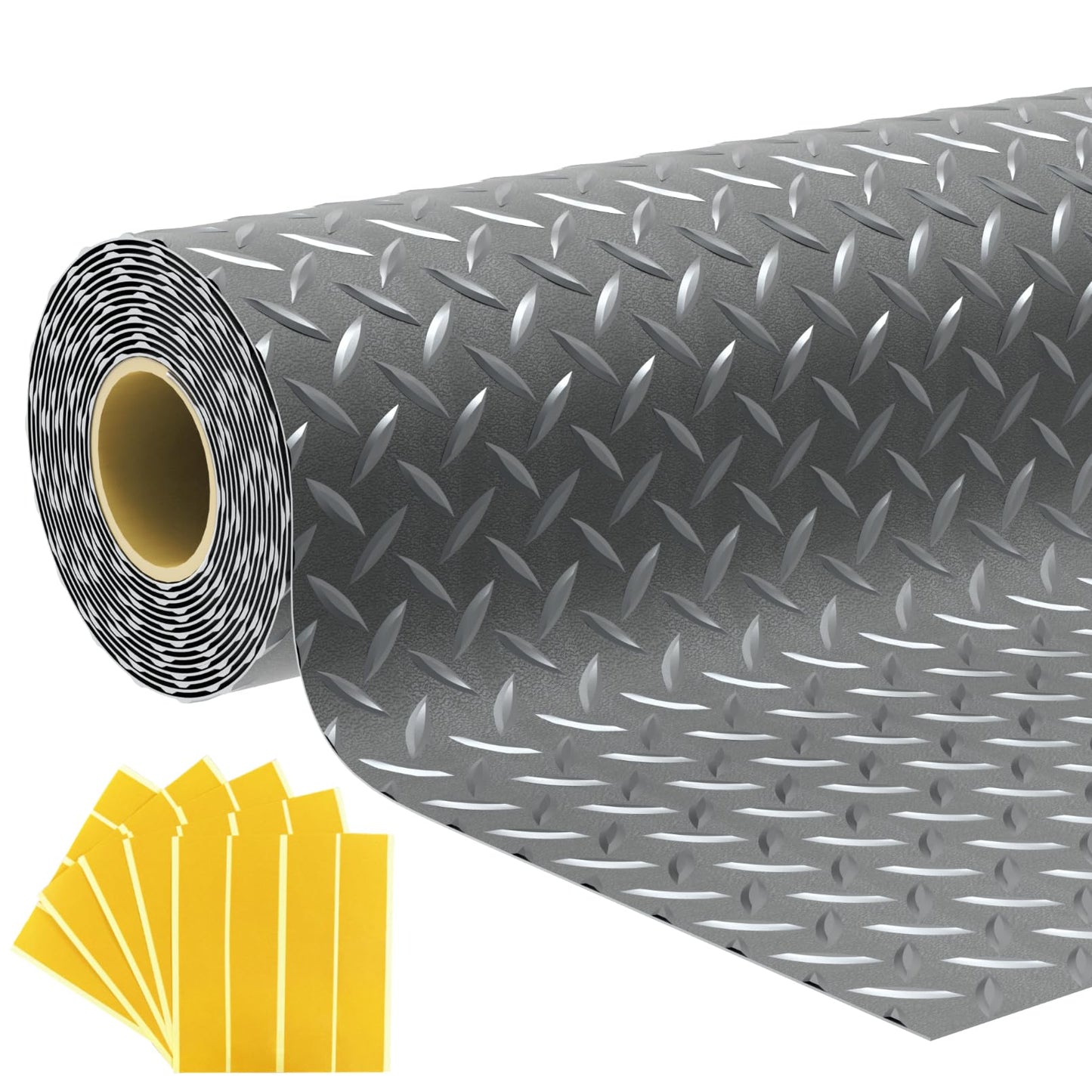 7.5x25 FT Garage Floor Mat, 2.8mm Thickened Flooring Roll Under Car Mat with 20Pcs Tapes, Diamond Plate, Non-Slip Floor Protector Mat for Trailer, Garage, Warehouse, Gyms, Trailer, Matte Gray