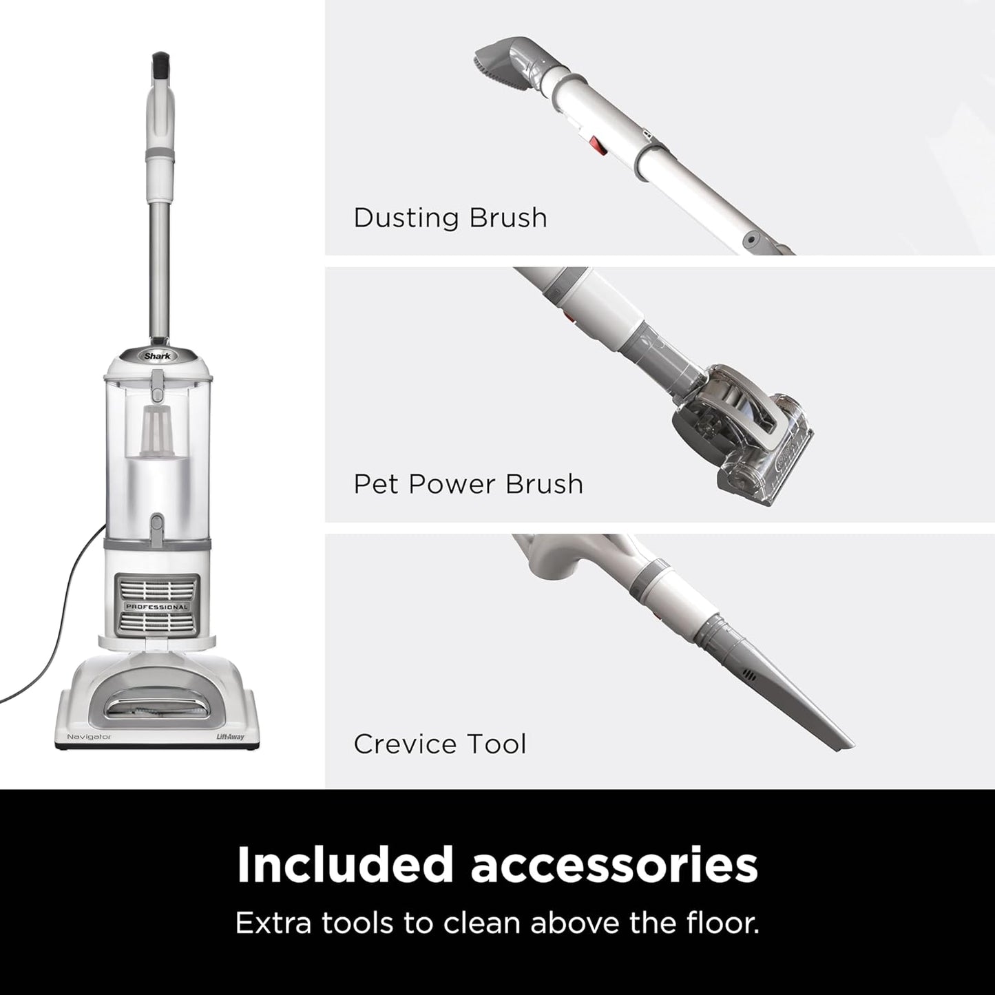 Shark Navigator Lift-Away Upright Vacuum Cleaner - Pet Hair HEPA Filter | Swivel Steering | White/Silver | NV356E