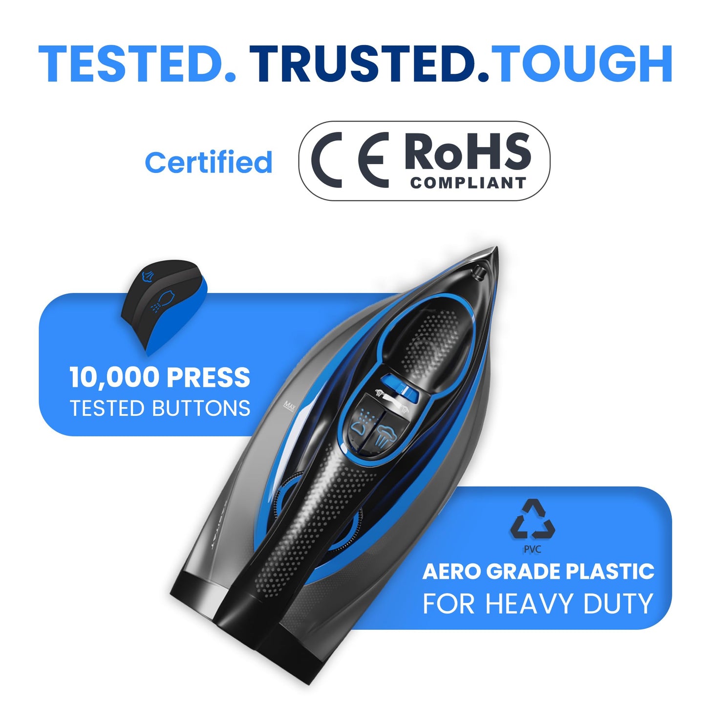 Xabitat Luxury Cordless Iron | 1500W Steam Iron | Anti Drip | Thermal Protection Technology | Nonstick Ceramic Soleplate | 2-in-1 Cord/Cordless (Black + Blue)