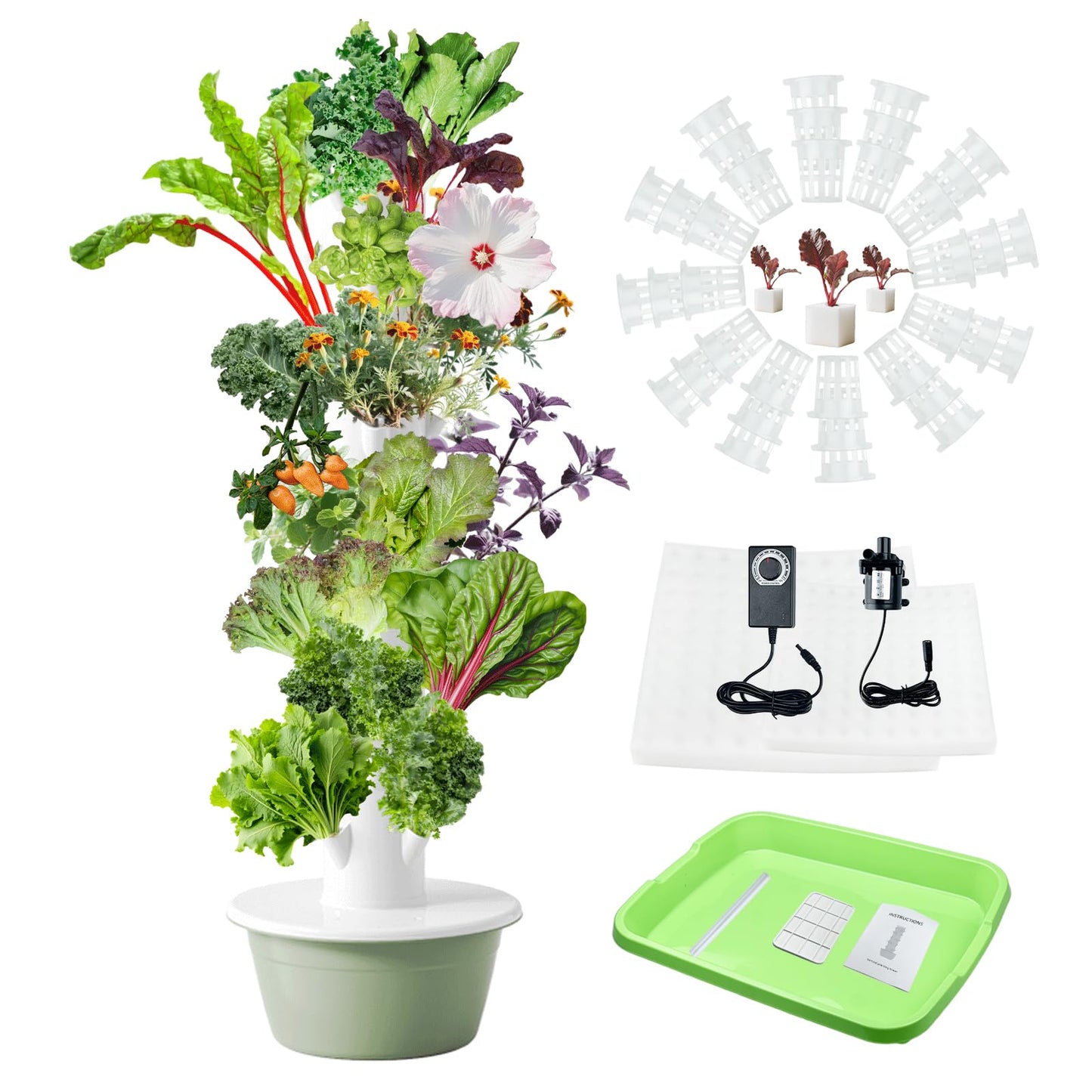 Lifello 5.25ft Tall Hydroponics Growing System Tower, 9 Layers 36 Plant Spots Hydroponics Growing System Kit Tower, Vertical Hydroponic Tower for Indoor & Outdoor, Space-Saving