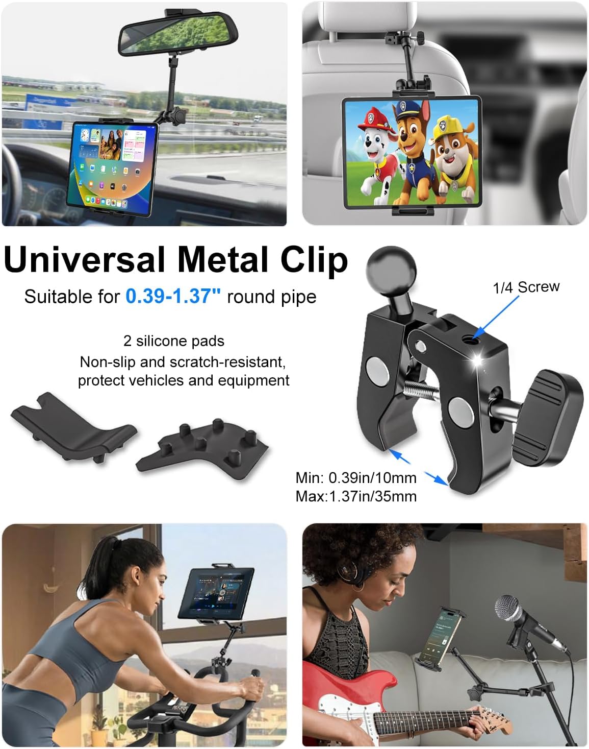 Kolasels 12.9 iPhone16, 5.5-15.6" Car Headrest Tablet Holder - Metal Magic Arm, Car ipad Holder Backseat Kids