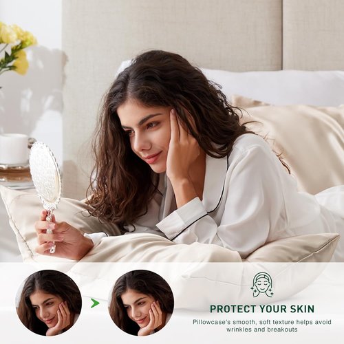 Love's Cabin Satin Pillowcase Set - Cooling Standard Size 20x26, Silky Smooth for Hair & Skin | Beige