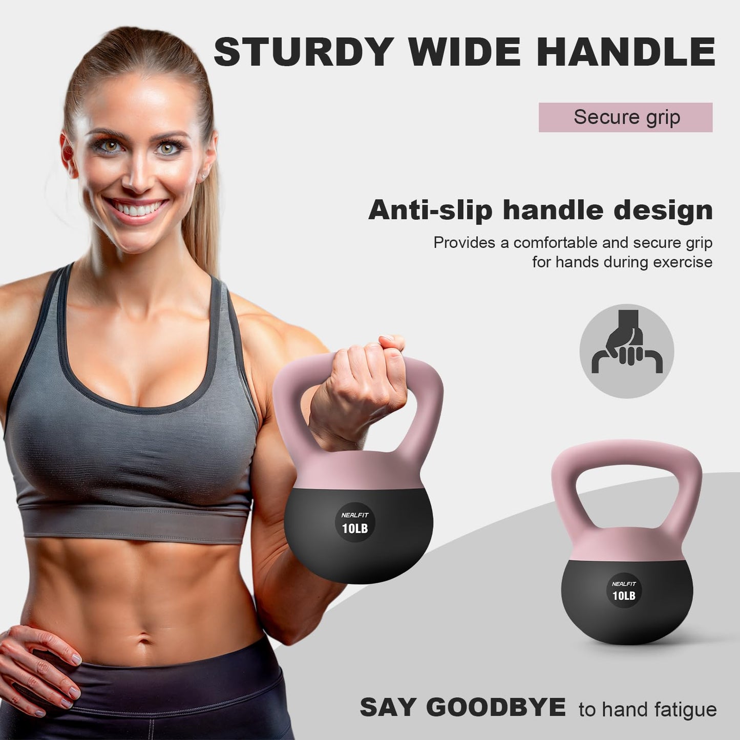 NEALFIT Soft Kettlebell 5LB/10LB/15LB/20LB/25LB, Kettlebells for Home Gym Strength Training, Anti-Slip Fitness Weights for Men Women (10LB Pink-Graphite Black)
