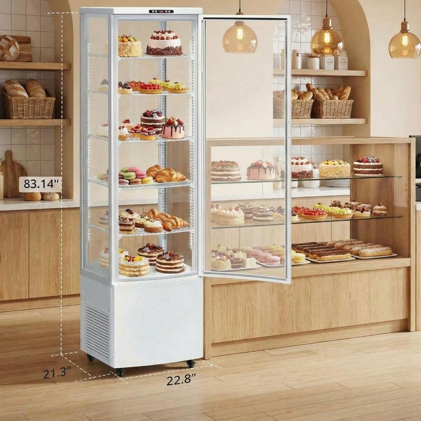 SierraSquad 10.9 Cu.ft Commercial Display Refrigerator Case, Refrigerator Pastry Display Case with Adjustable Shelves, LED Lighting & Auto Defrost, Double-Layered Glass, for Bakery, Cafe, Restaurant