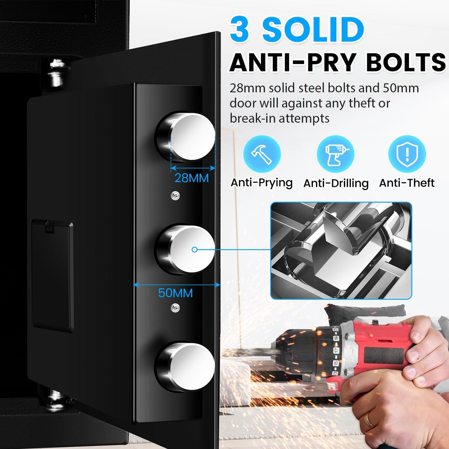 2.6 Cub Drop Safe for Business, Quick Place Safe with Drop Slot, Digital Backlit Combination Lock and Backup Key, Alarm & Mute System, Anti-theft Money Deposit Safes for Cash Slip Business Office Home