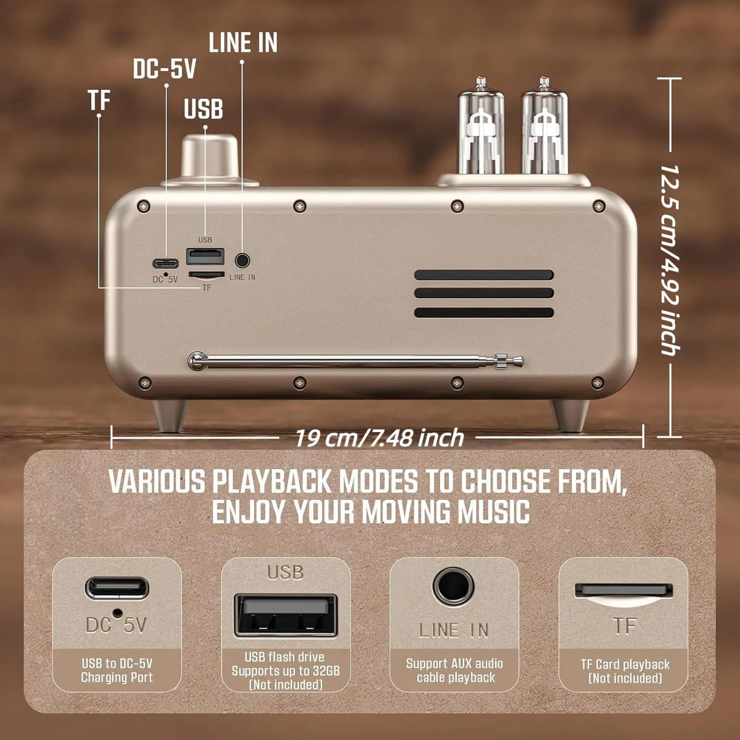 Bingxue Speaker,12/24H Retro Radios FM Portable Bluetooth Small Plug in Vintage Clock Radio with USB/AUX/TF Card