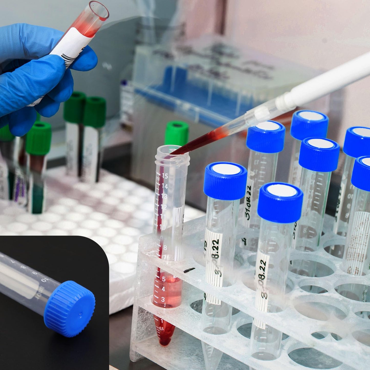 Antrader Centrifuge Tubes 10mL,Conical Tubes Sterile 50 PCS with Screw Caps,Plastic Container with with Graduated and Write Marks(Blue)