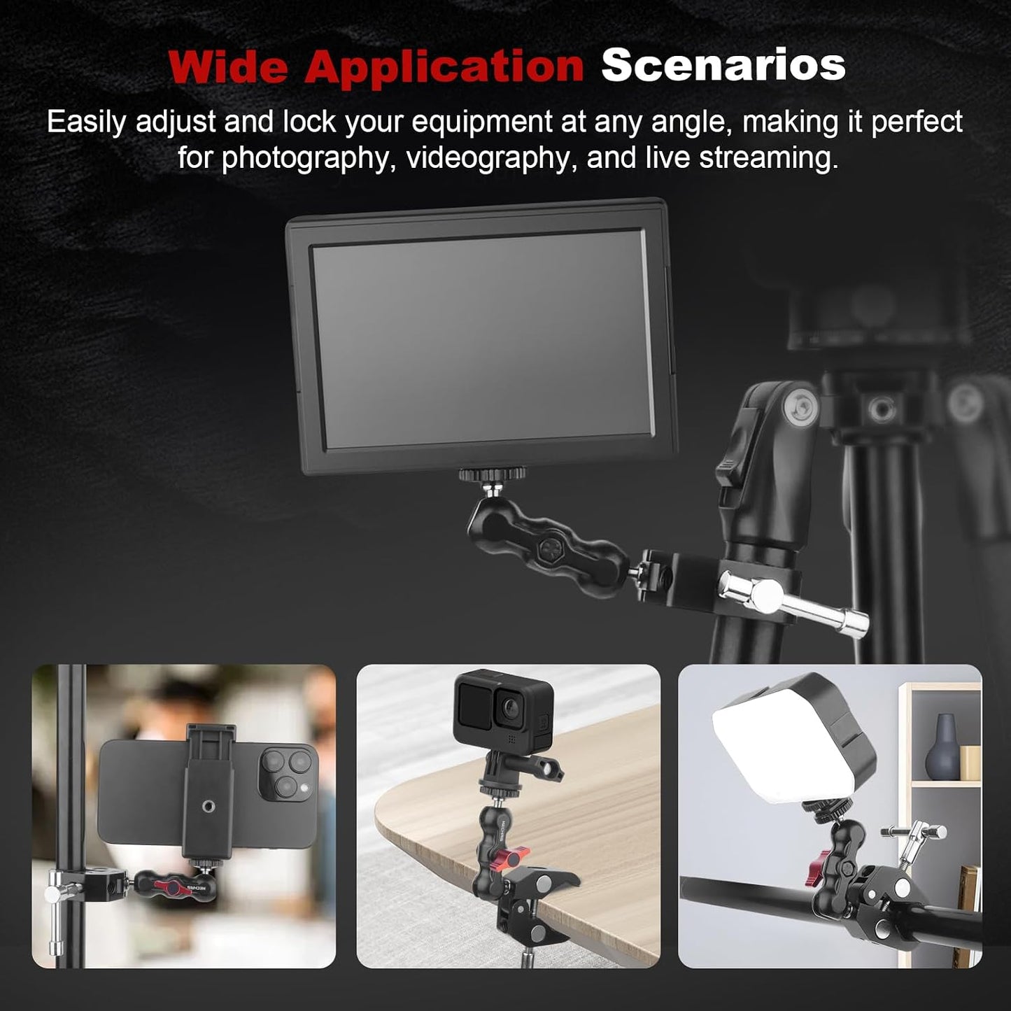 Mechrig (SY001) Camera Clamp Mount with Dual Ballhead Magic Arm, Aluminum Camera Mount Super Clamp Kit for DSLR Action