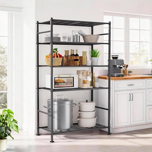 BolDuck 5-Tier Metal Shelf Organizer - Adjustable Space-Saving Storage Rack for Garage, Closet, Kitchen | 33.07”Wx12.6”Dx72.04”H, Black