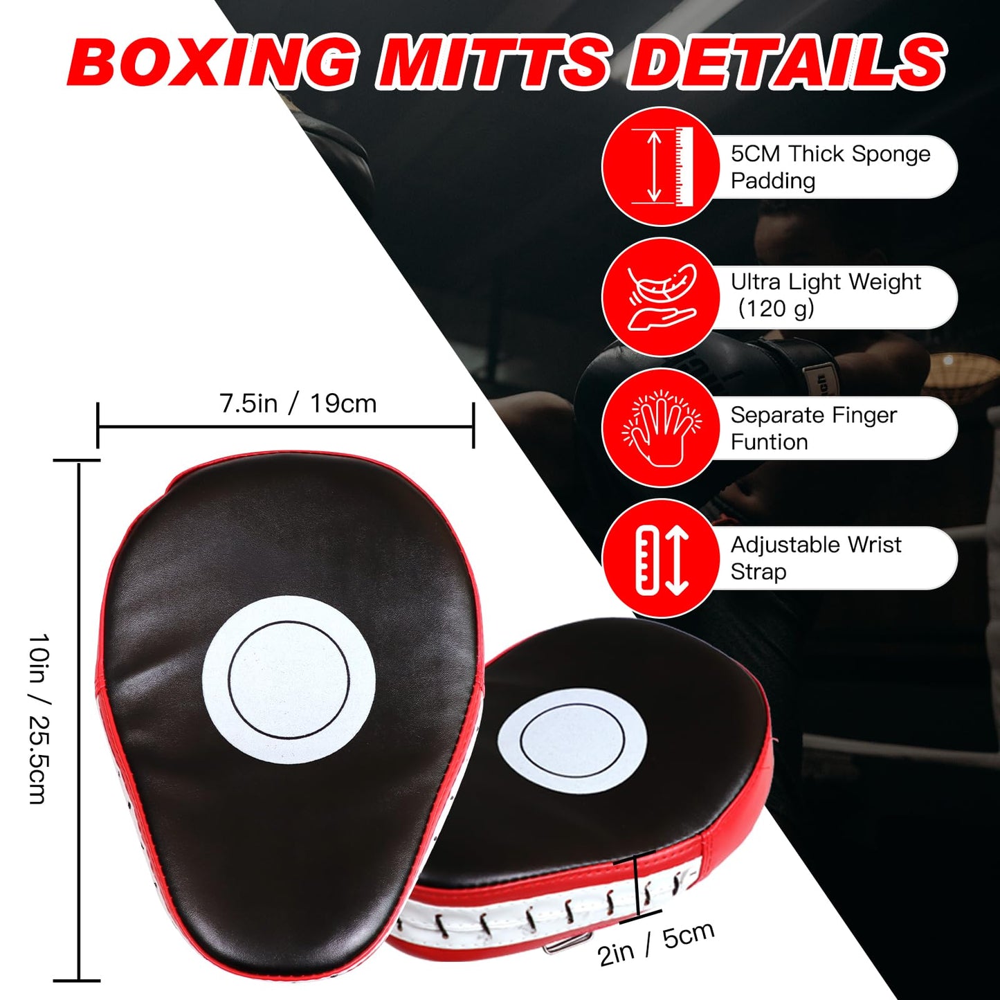 CYFIE 2 in 1 Boxing Equipment Boxing Strike Pads Punching Mitts Set, Boxing Mitts and Pads for Muay Thai, Karate, Taekwondo, Martial Arts Training at Home Gym, Karate Kick Pads for Kids, Youth (Red)