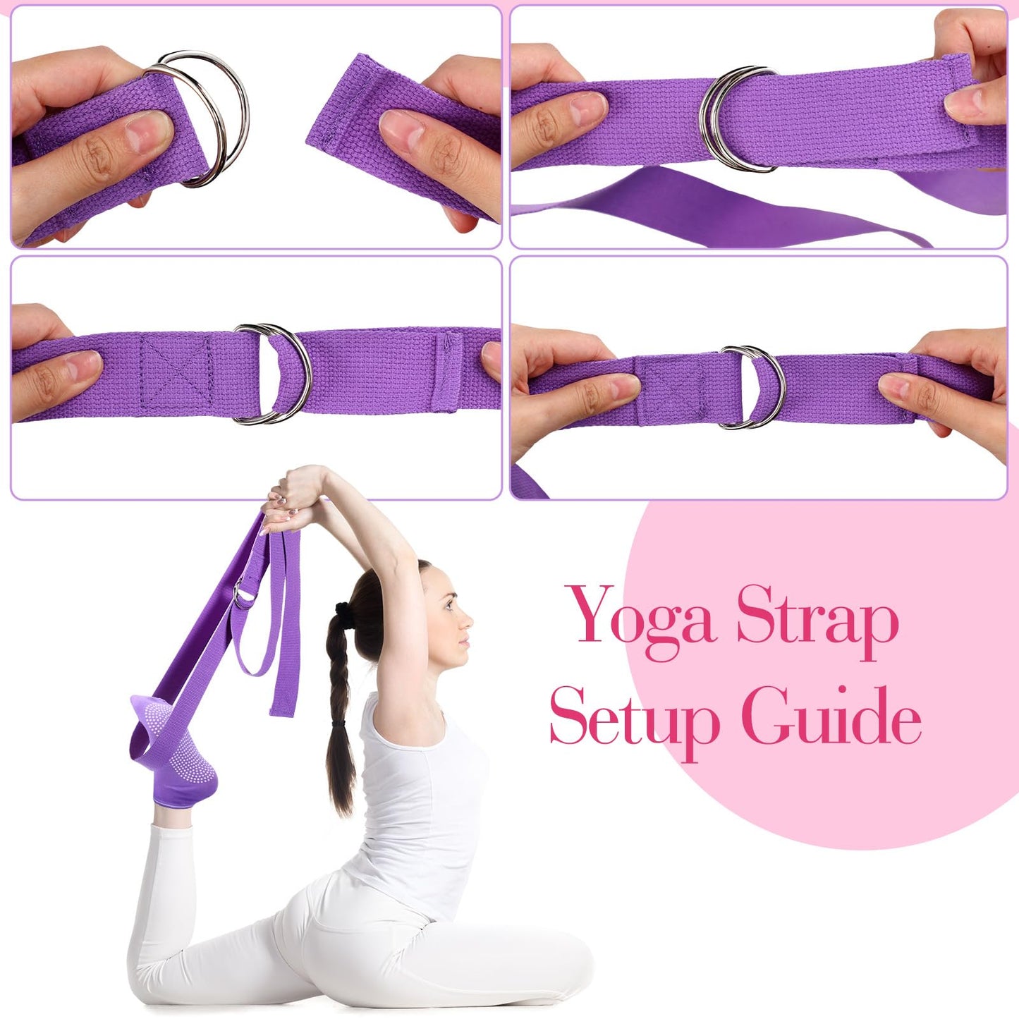 Poen 14 Pcs Pilates Equipment Kit for Home Workout Pilates Ring and Ball Set for Women 12'' Circle Yoga Fitness Essentials Kit with Resistance Bands, Yoga Strap, Socks,Bag (Purple,Pink)