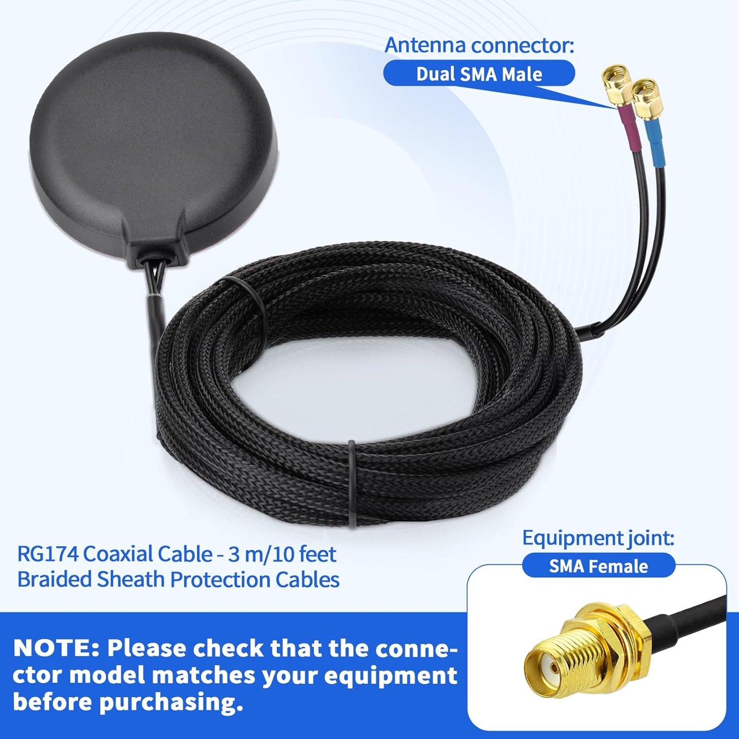 Superbat 4G 4G LTE Cellular GPS Adhesive Magnetic Mount Combination Antenna with SMA Male Connector for LTE Industrial