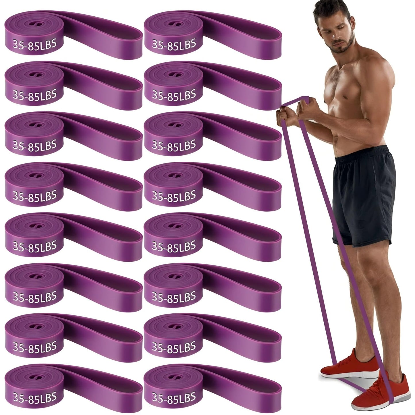 Foilswirl 16 Pcs Resistance Bands 35-85 lbs Pull up Assistance Bands Exercise Workout for Working Out Muscle Training Therapy Muscle Training Men and Women (Purple)