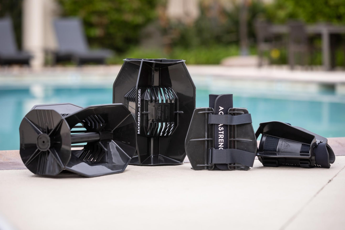 Aquastrength Hydro-Tone Total Body Pool Exercise System, Isokinetic Functional Water Weights, Bells 12" x 7.5", Fins 6.5" x 2.5", Quick Start Guide Included, Black