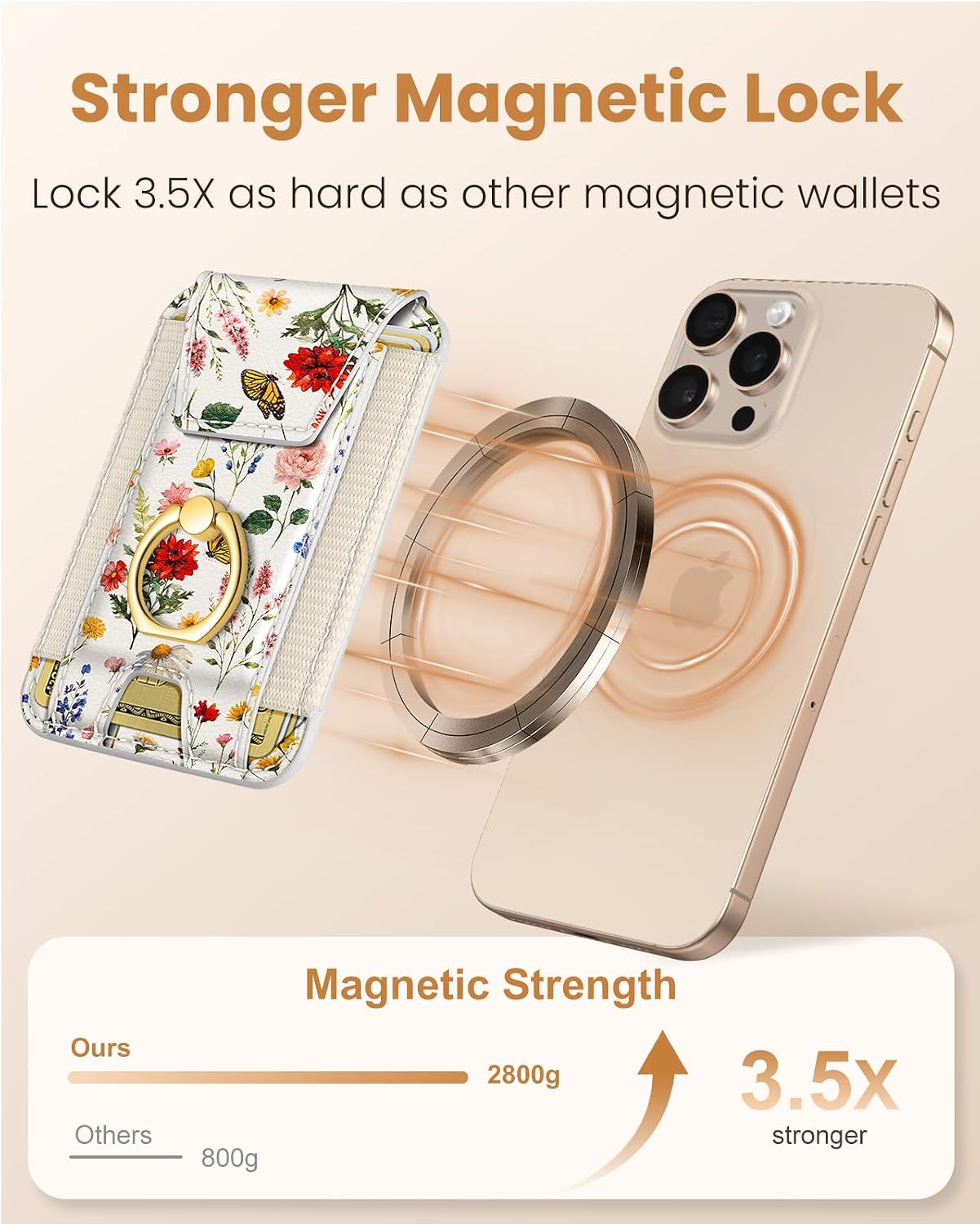 17/16/15/14/13/12 7 Shorogyt Compatible with Magsafe Wallet with Ring Stand Grip - Cute Magnetic Phone Wallets Card
