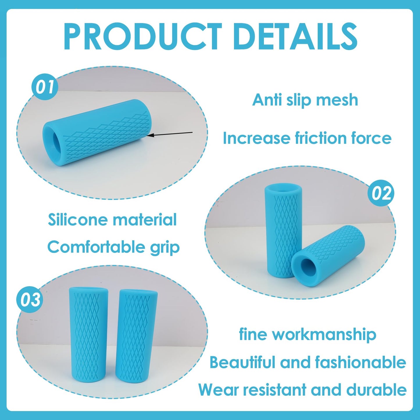 2 Pcs Dumbbell Bar Grips, 4" Non-Slip Rubber Barbell Gripz for Thick Bar Training, Forearm Strength Weightlifting Workout Gym Home Fitness Gear for Grip Trainer Men Women Athletes Lifters (Blue)