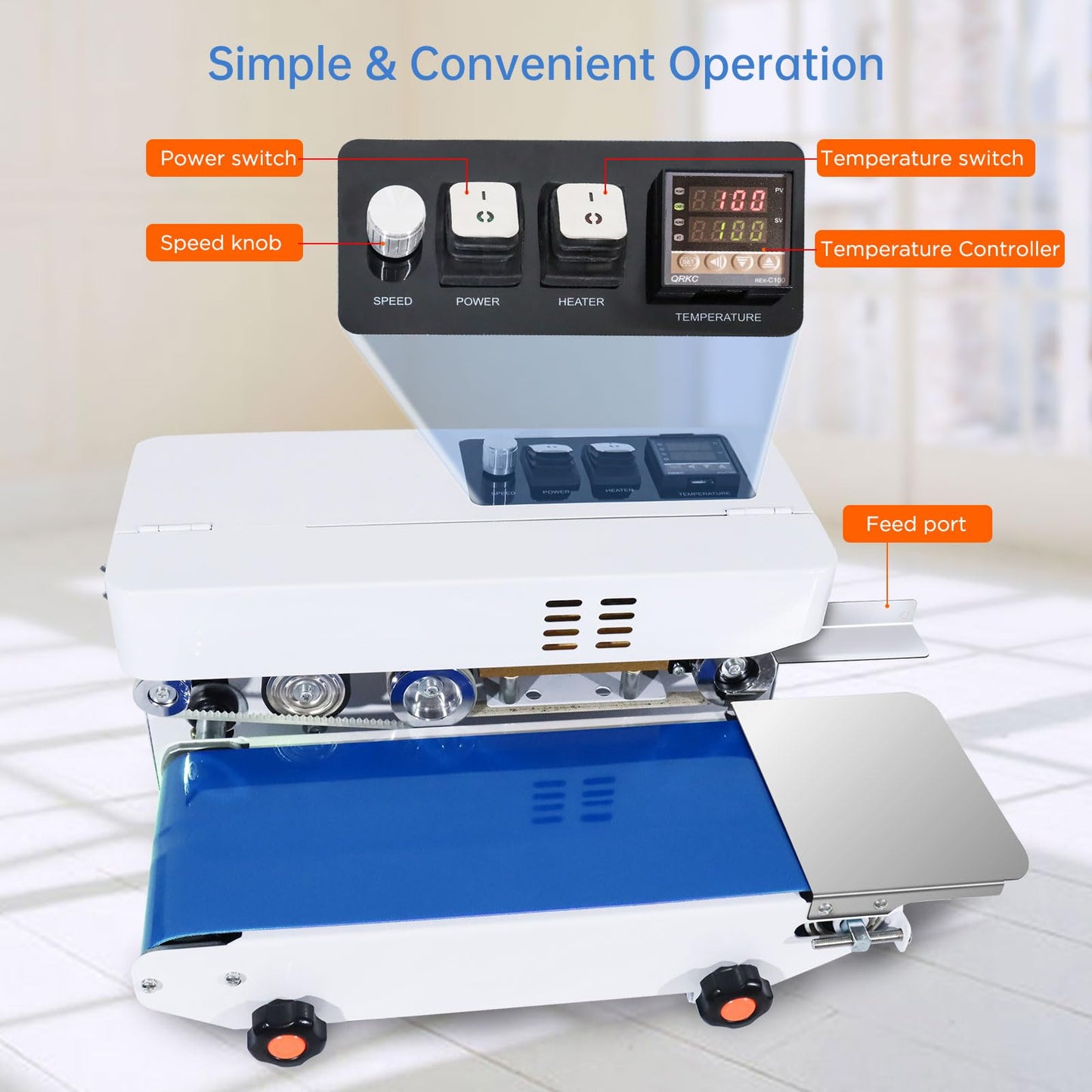 ZHONGMIN Commercial Heat Sealer Machine, Automatic Continuous Bag Band Sealing Machine with Digital Temp Control, Adjustable Speed, Desktop Bag Sealer for Plastic Bags Films (110V/60HZ)(FRC-520)