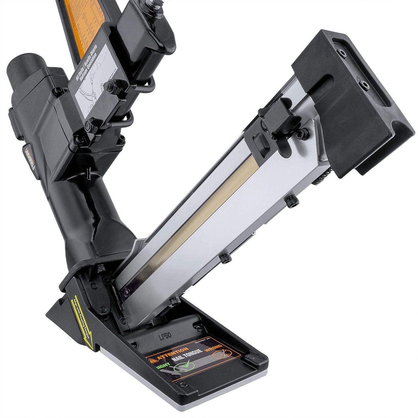 Freeman PFL618C Pneumatic 3-in-1 15.5-Gauge and 16-Gauge 2" Flooring Nailer/Stapler with Flooring Mallet and Interchangeable Base Plates