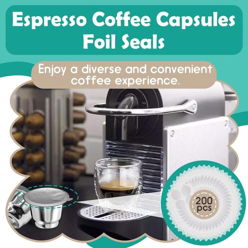 200 Pcs Espresso Coffee Capsules Foil Seals - 37mm Aluminum Espresso Lids Foil Seals Stickers Compatible with Nespresso Original Line Machines, Reusable Capsule Seals for Refillable Coffee Pods