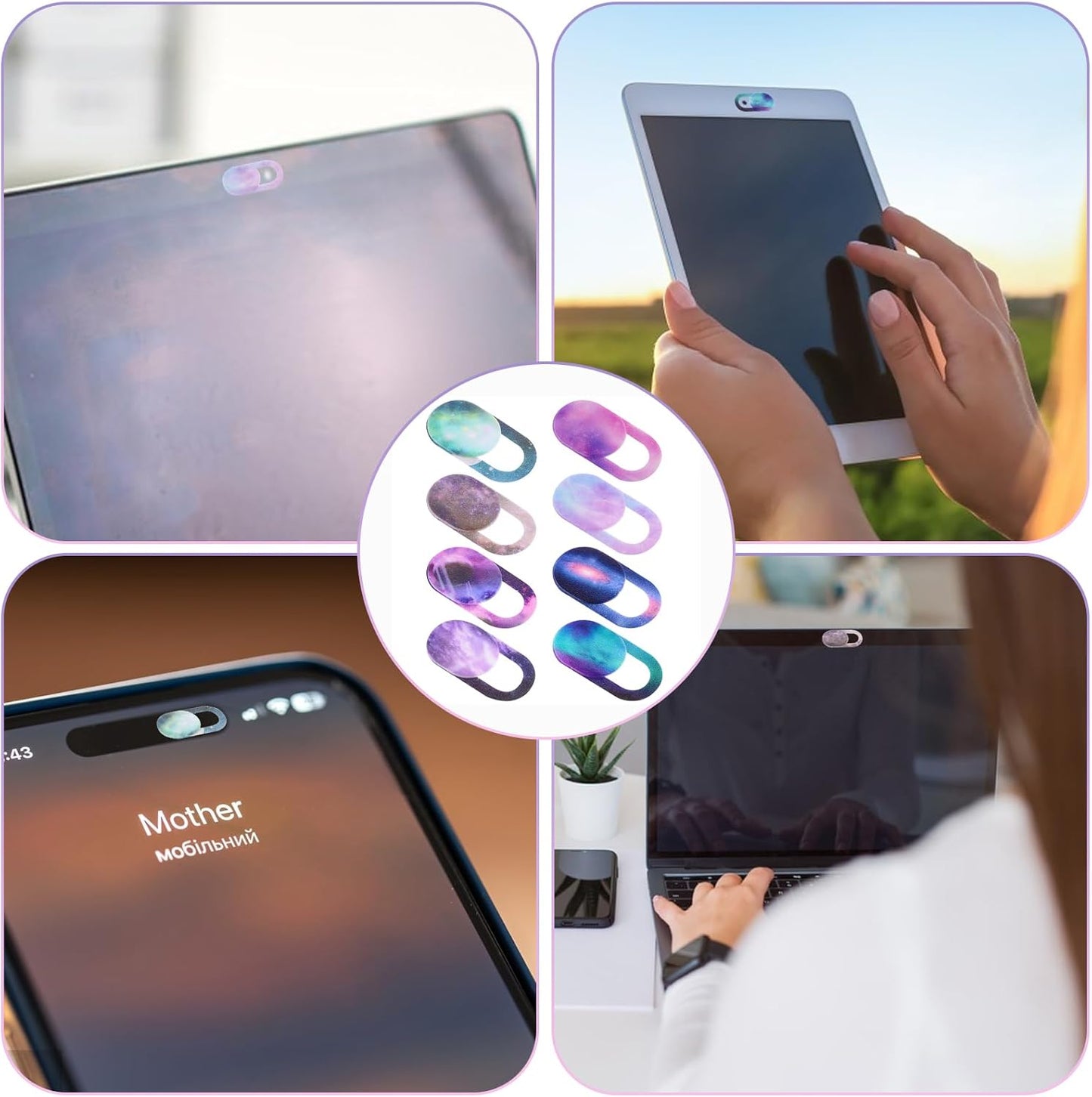 Amabro 8PCS Webcam Cover Slide, Starry Sky Laptop Camera Cover Slide Phone Camera Cover Ultra Thin Computer Camera