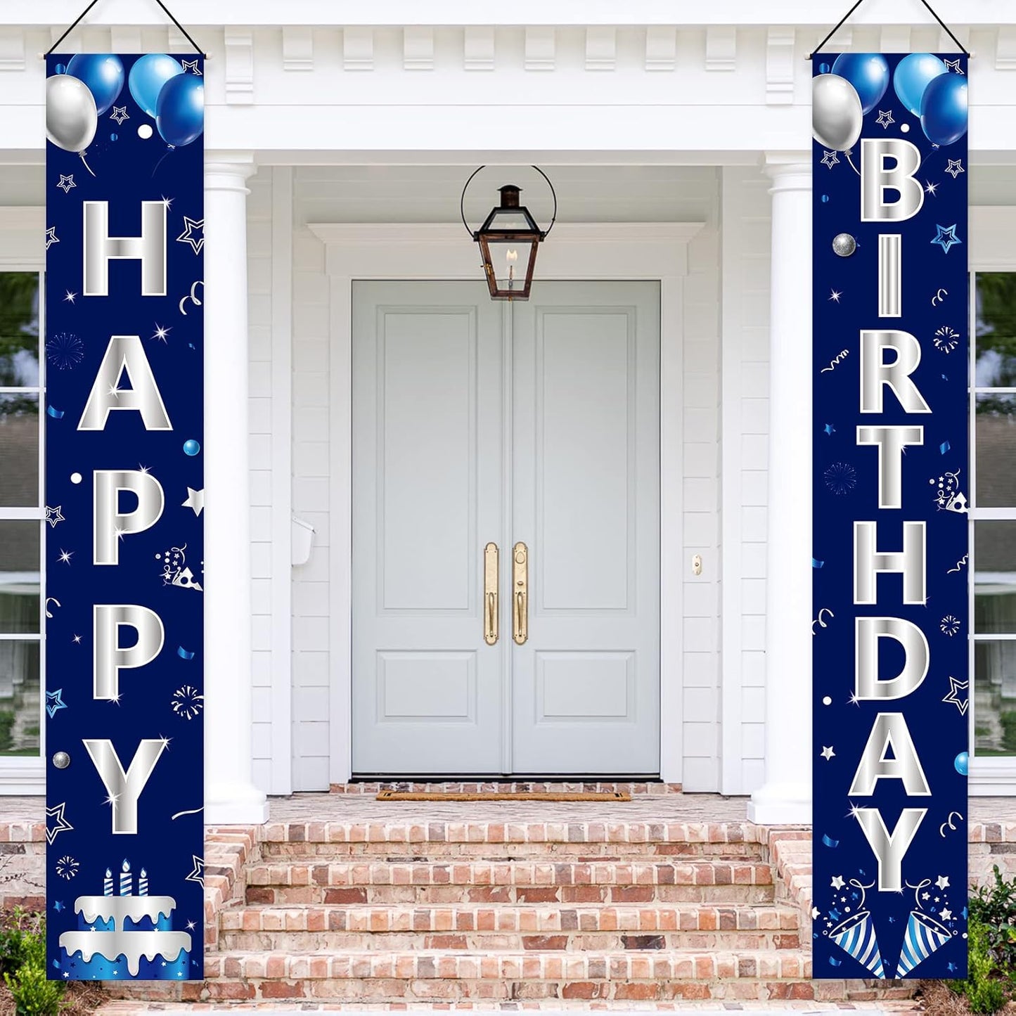 Turypaty Happy Birthday Door Banner - Blue & Silver Decorations for Men & Boys | Perfect for All Ages