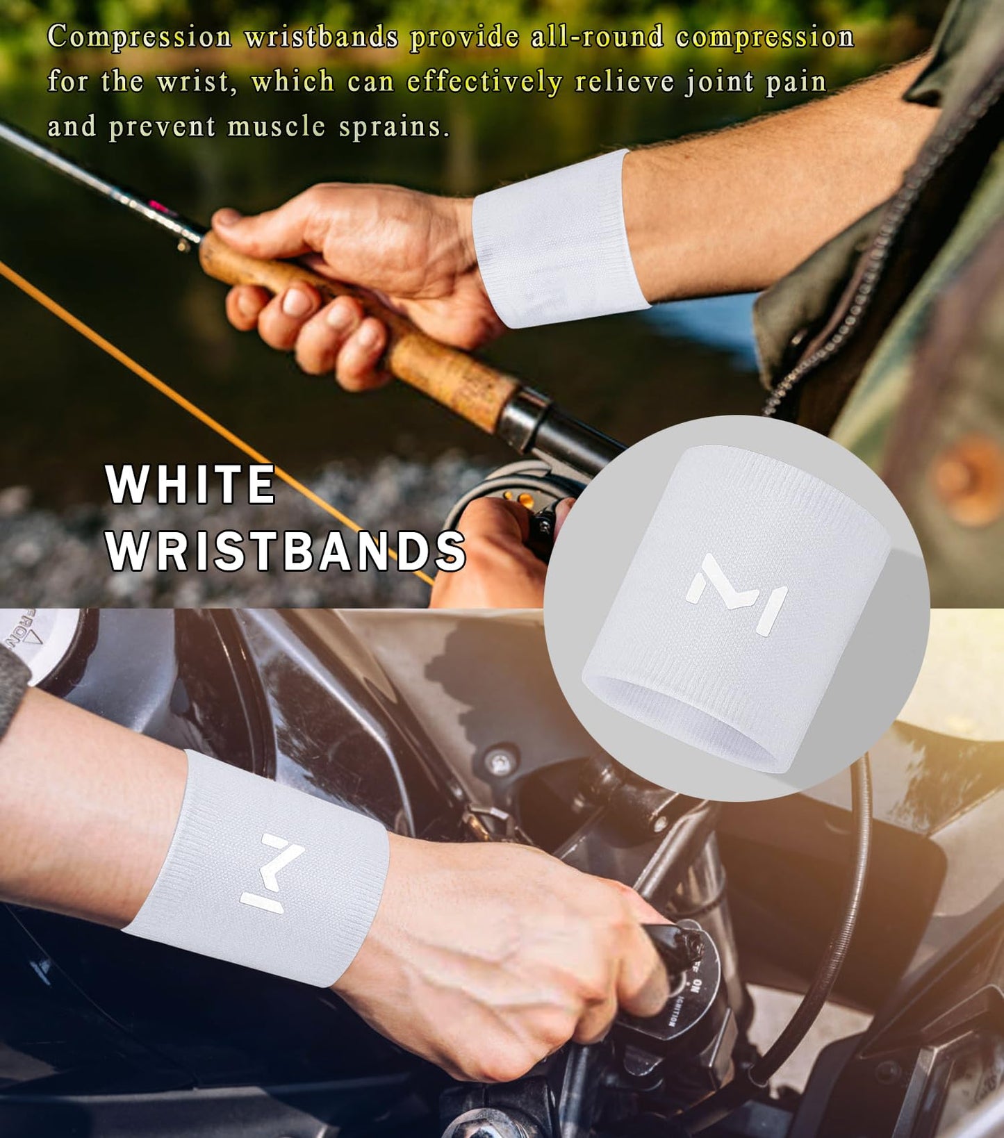 FVVWVV 2 Pairs Wrist Compression Sleeve, Black White Elastic Wristbands, Soft Wrist Support Brace for Tendonitis, Arthritis, Sprains Pain Relief, Great for Fitness, Sports, Daily Use