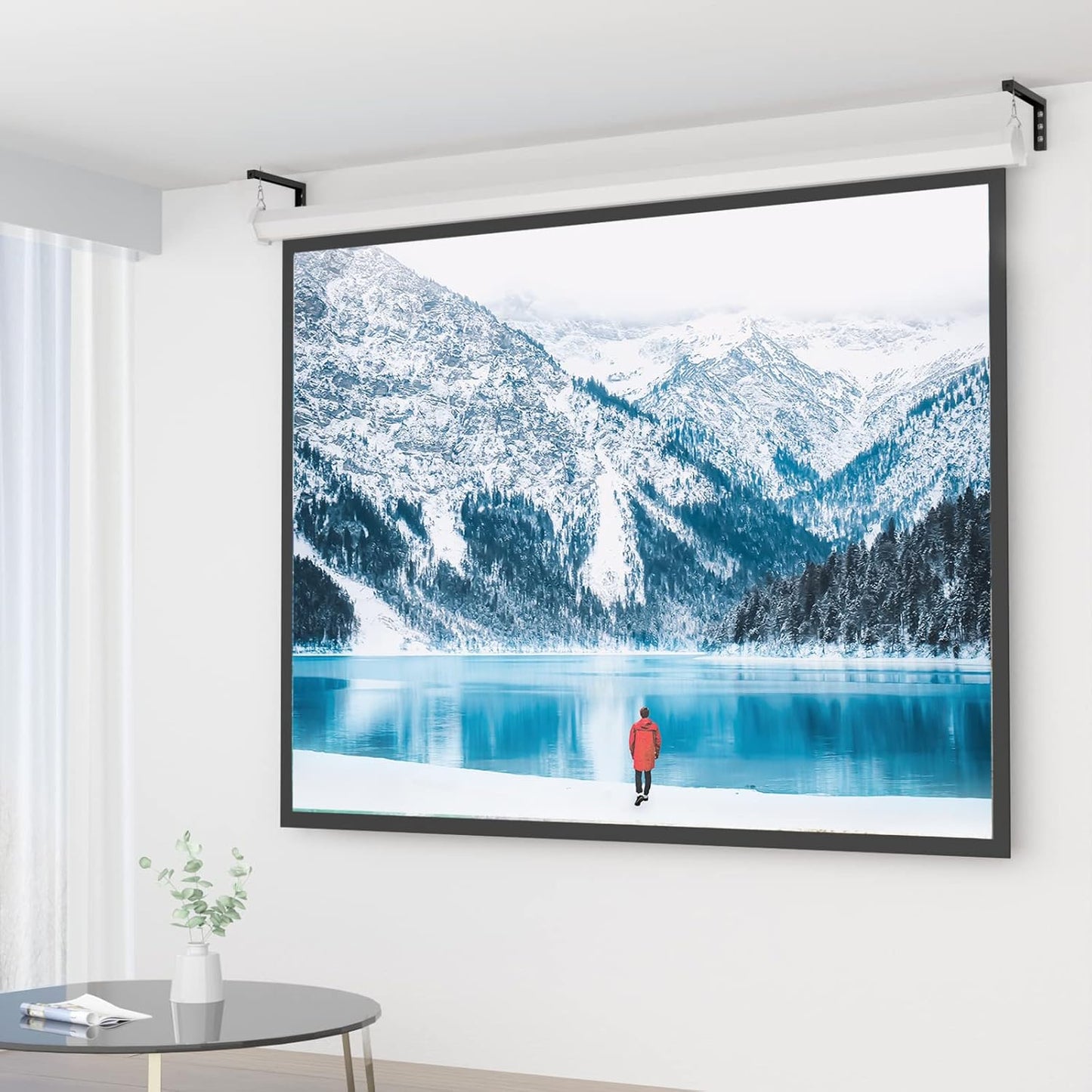12 inch 80 lbs (PSM001XL-B), WALI Universal Projector Screen Ceiling Mount, Wall Hanging Mount L-Brackets, Adjustable