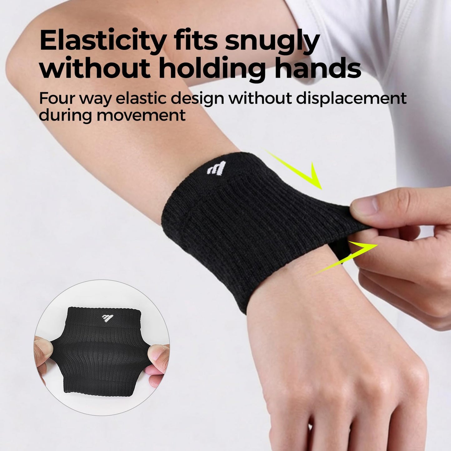 MOON 2 Pairs Breathable Wrist Sweatbands for Men Women, Anti Odor Moisture Wicking Elastic Sports Wristbands for Basketball, Tennis, Cycling, Running, Gym, Working Out, Black