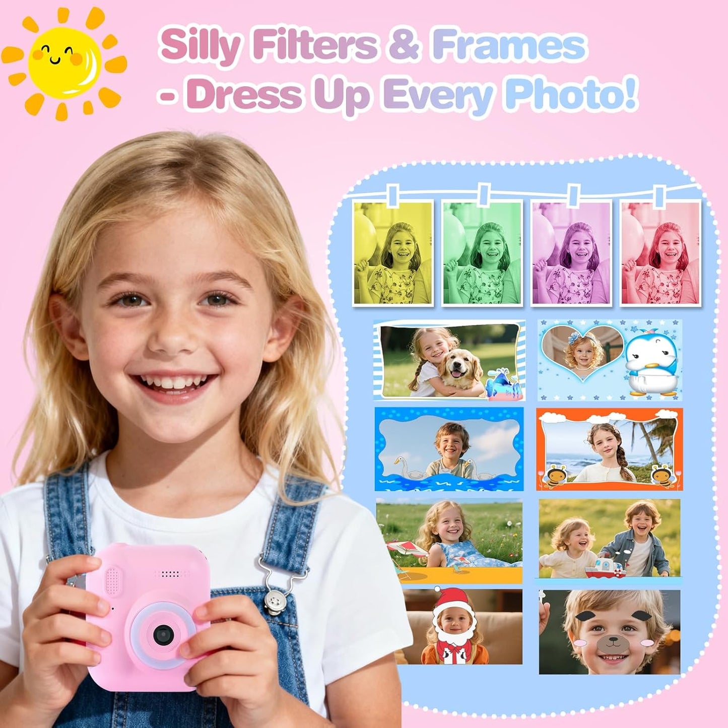 QMWLABS 1080P 32GB MP3 3-12 Kids Camera Instant Print Digital Camera with Thermal Paper, HD Video, Selfie Lens, SD