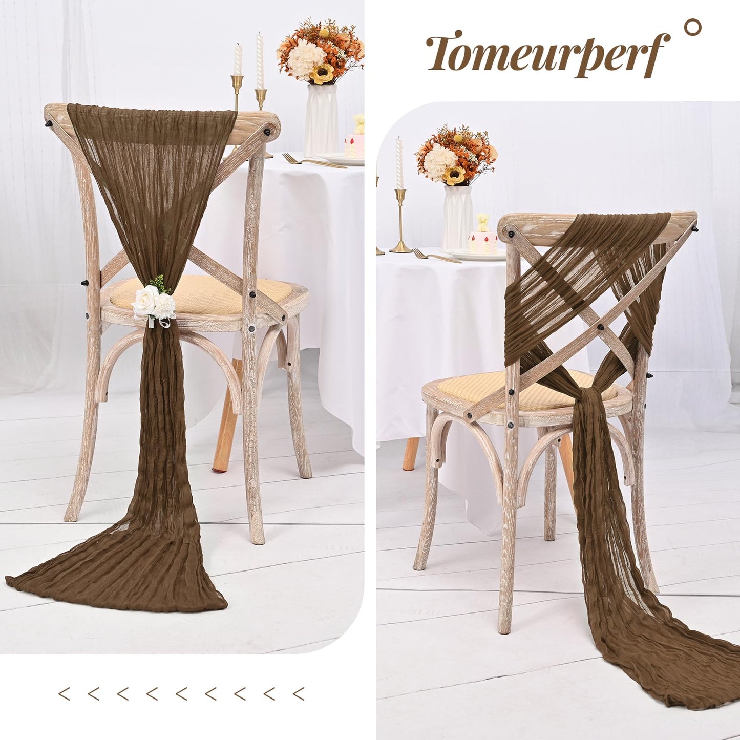 8 Pack 10Ft Cheesecloth Table Runner Brown, 20 x 120 Inch Rustic Gauze Boho Cheese Cloth Wedding Long Table Runner for Wedding Party Bridal Shower Decoration