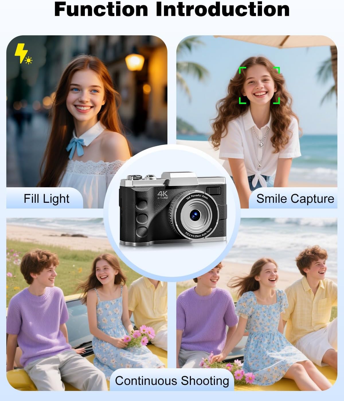 EJXHKNF 4K 64MP 16X 2 32GB Digital Camera for Photography, Autofocus Vlogging Camera for YouTube Video, Rear and Front