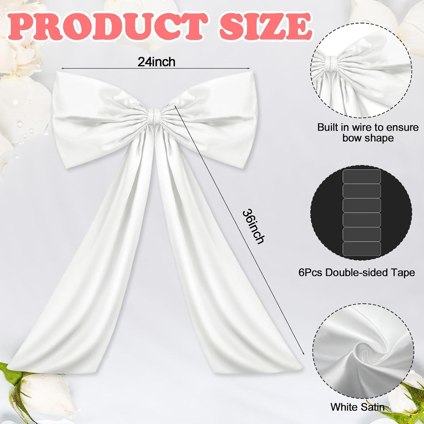 Wavwavw Large White Satin Bow Decor - Giant 24 x 36 Inch Ribbon Tie for Party & Wedding Decor