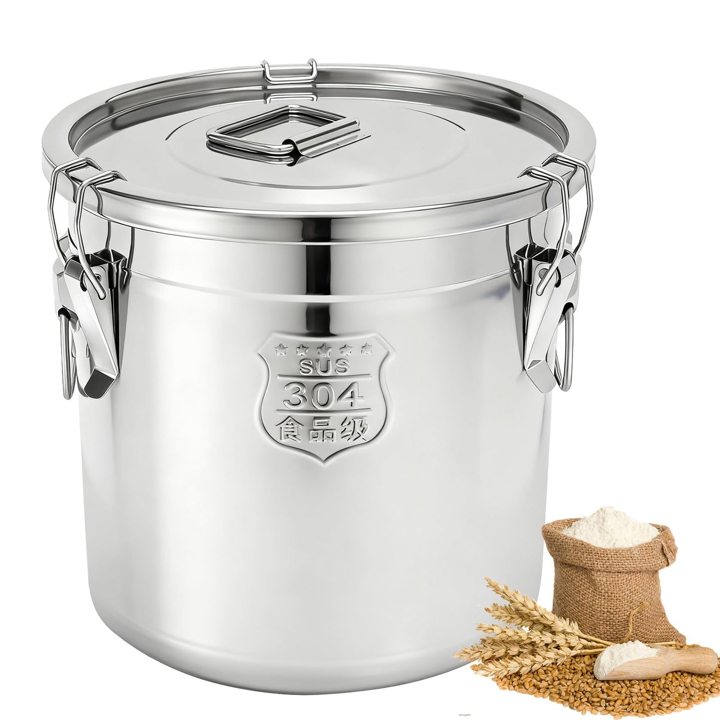 YinCukiEle 5.55Gal/21L Stainless Steel Airtight Canister, 304 Stainless Steel Food Storage Container, 710.4oz Large Metal Bucket with Lid and Lock Clips for Coffee Beans, Flour, Tea, Sugar, Cereals