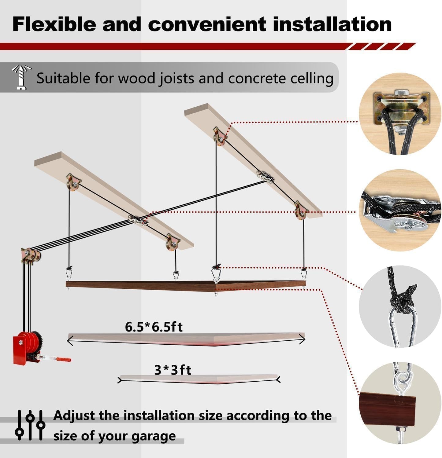Overhead Garage Storage Lift Hoist, Heavy-Duty Ceiling Mounted Garage Storage Lift System for Organization, Easy to Install