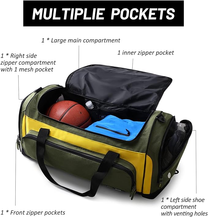 MIER Large Duffel Bag Men's Gym Bag with Shoe Compartment, 60L