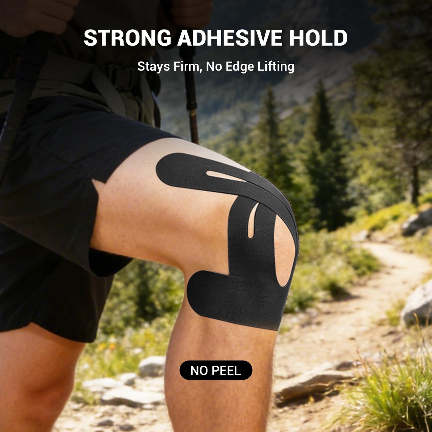 12 Pack Precut Kinesiology Tape for Knees & Shoulder, Knee Support & Stability for Sports, Waterproof & Elastic Tape for Knee Pain Relief, Breathable Hypoallergenic & Latex-Free, Black