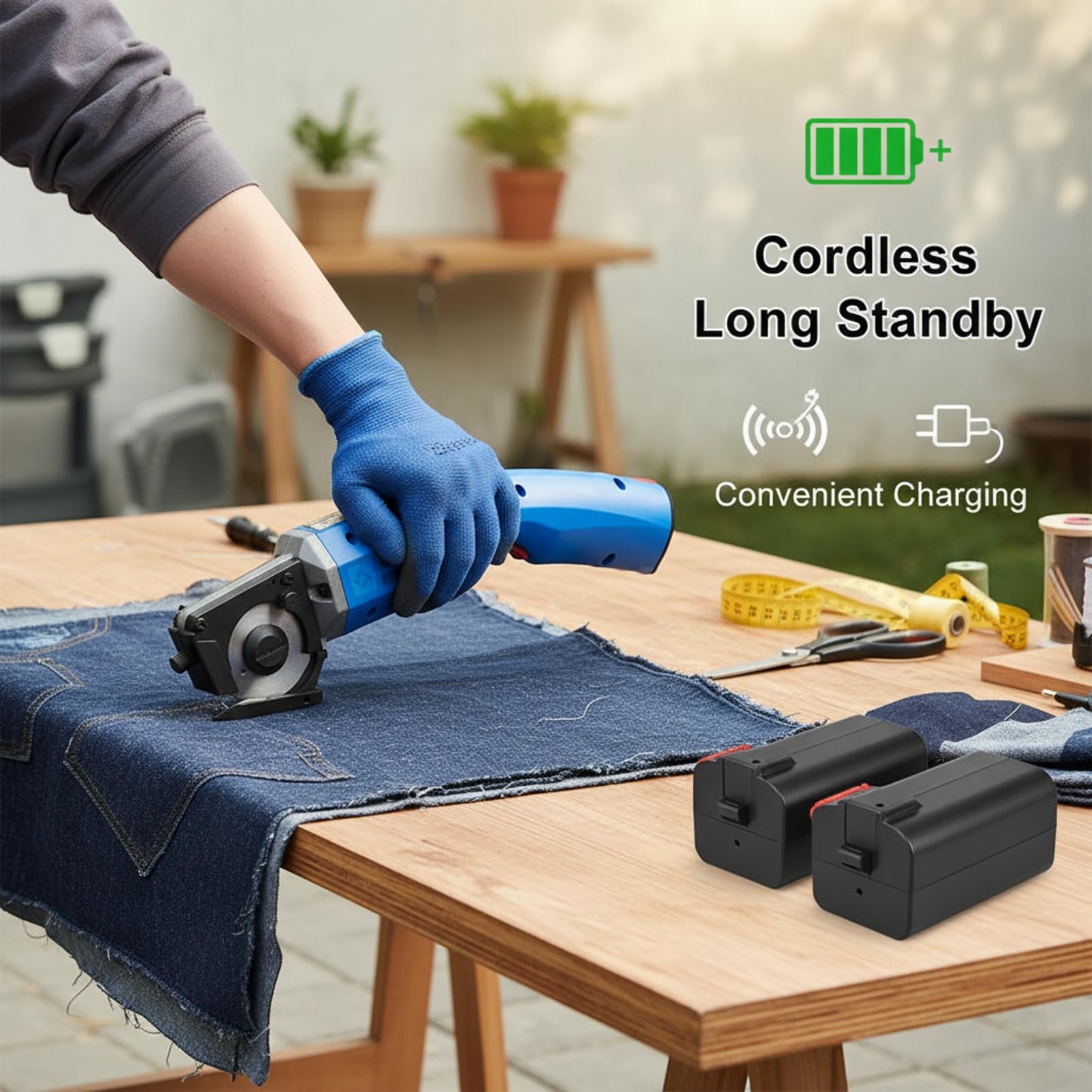 4500rpm 35W Electric Scissors Rechargeable Fabric Leather Cloth Cutter Shears Round Knife Cloth Cutting Machine 100-240V US Plug