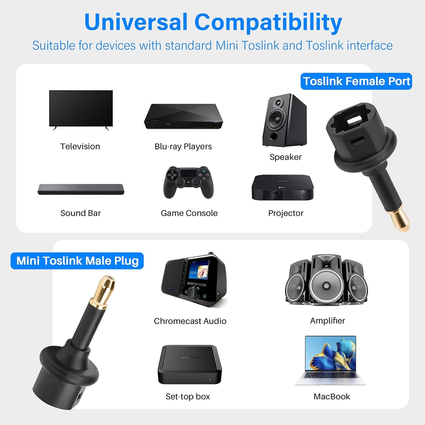 Togconn (3.5mm 2 Pack, 3.5mm Toslink to Mini Toslink Jack) Audio Adapter Toslink Female to Jack Mini Male S/PDIF