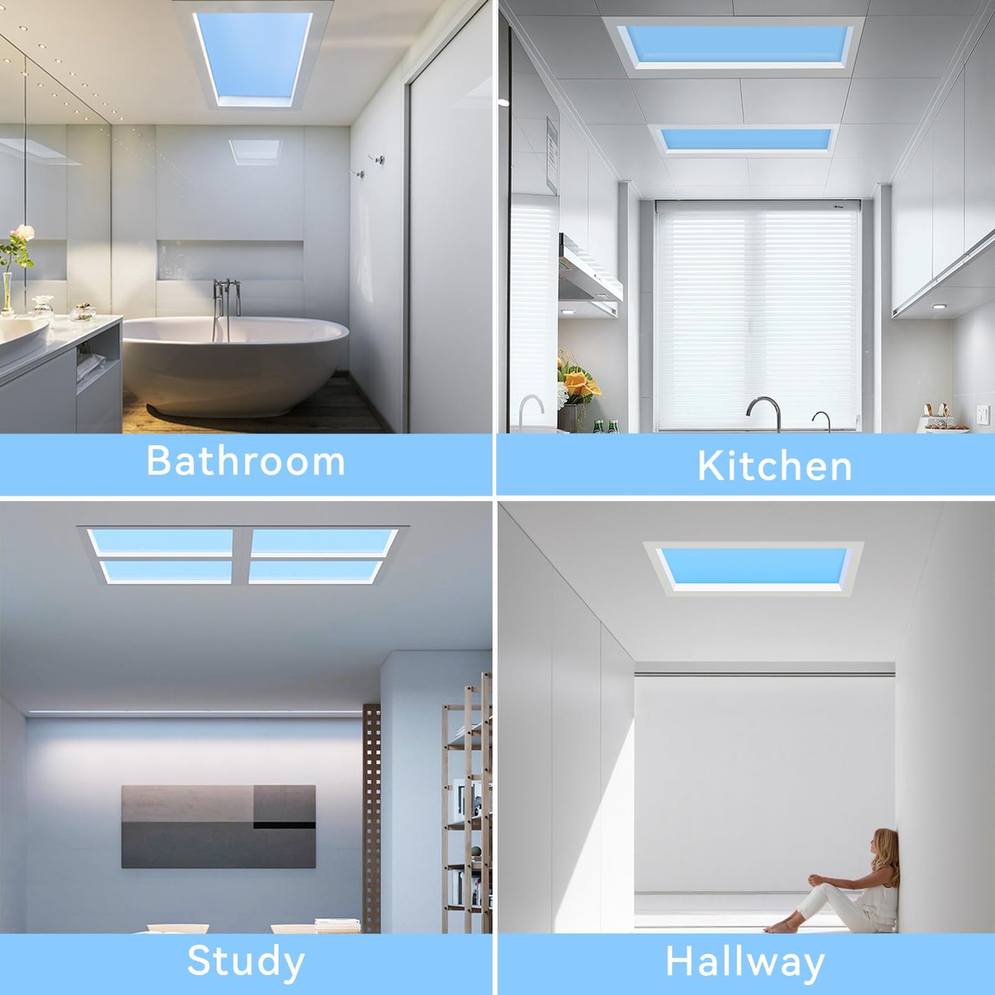 Stecutts 2x1 Ft Smart Blue Sky Light Ceiling Lamp, APP Control and Biological Rhythm Simulate Sunlight Irradiation, Artificial Skylight for Living Room, Bathroom, Office (2x1 Ft)