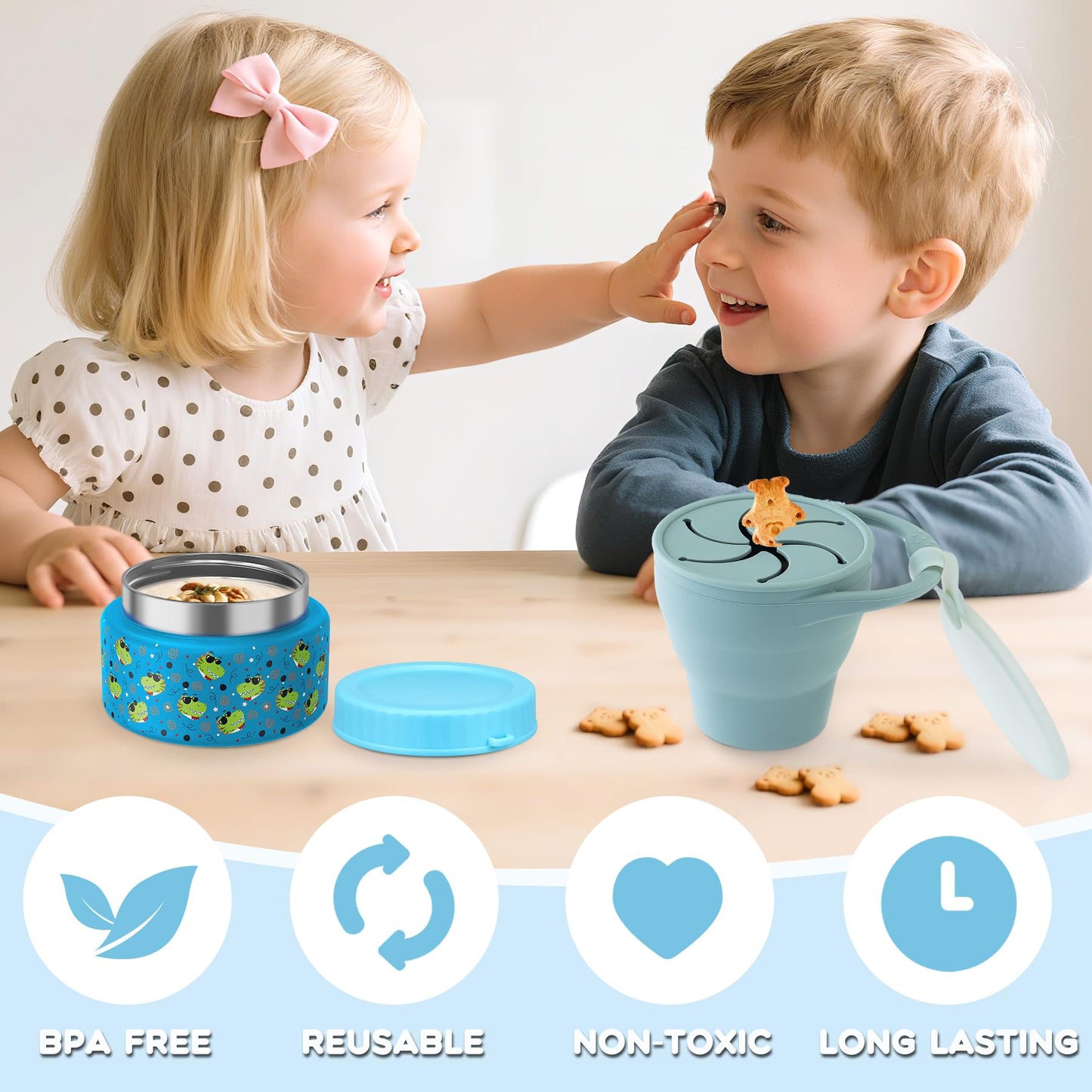 Zenvory 10oz Soup Thermo for Hot Food Silicone Snack Cup Set for Kids Lunch Thermo Leak-Proof Vacuum Stainless Steel Wide Mouth Food Jar for School Travel