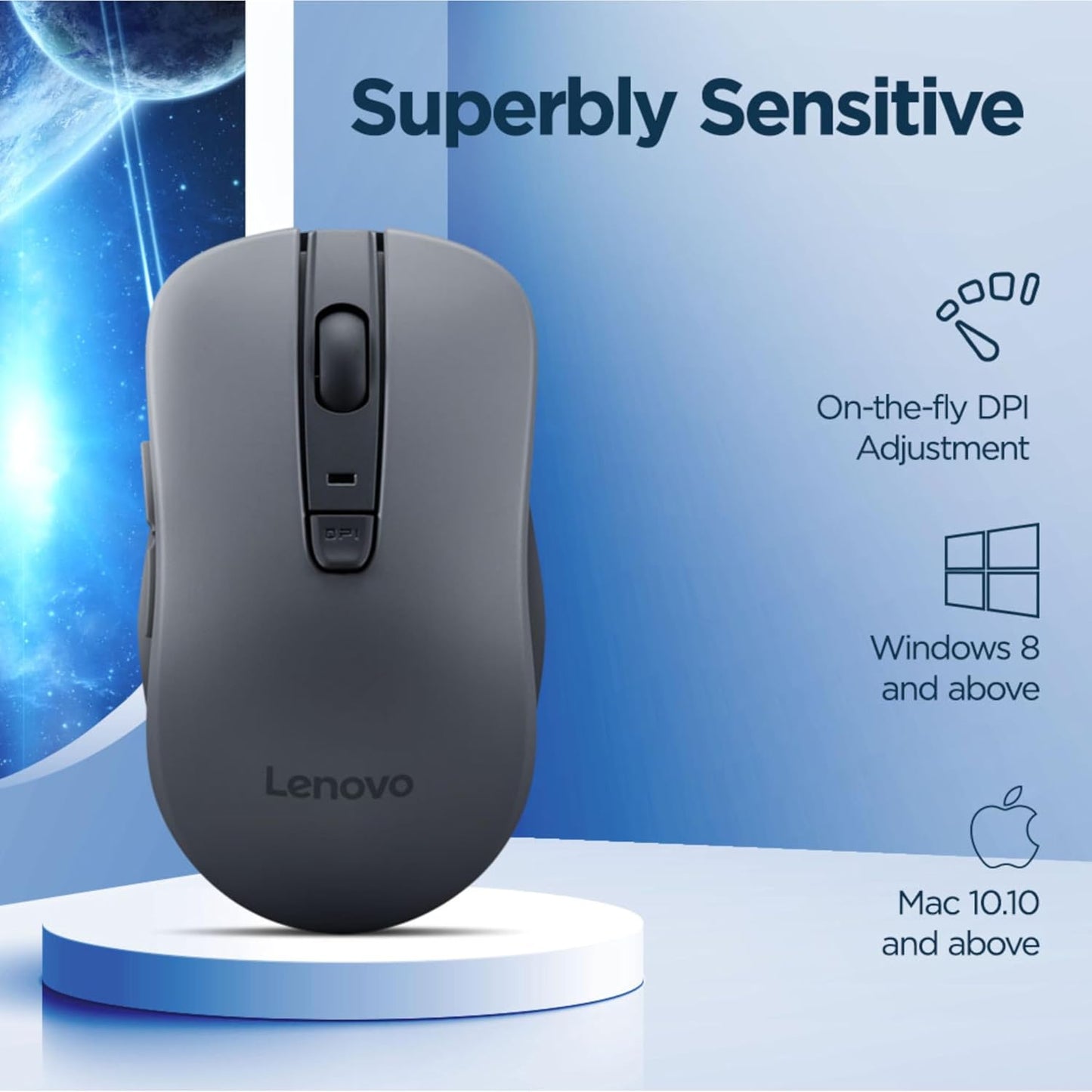 Lenovo WL310 5.0, Bluetooth Silent Mouse, Ergonomic, Adjustable DPI, Silent Clicks, Bluetooth Portable for Windows